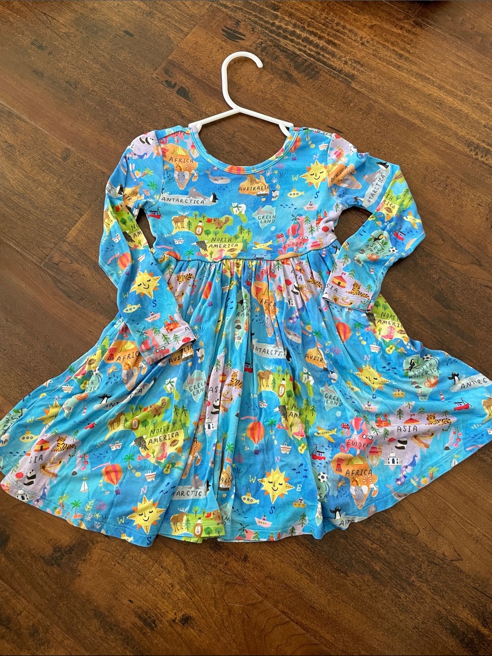 Little sleepies World Map Print Long-Sleeve Twirl Dress for Kids